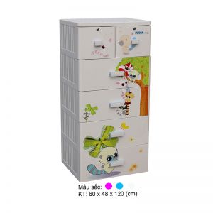 Tủ nhựa Song Long Pucca 5 tầng 6 ngăn kéo - trắng sữa, sóc