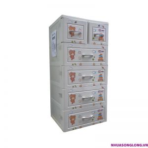 Tủ nhựa Panda 5 tầng 6 ngăn (trắng sữa, Hình gấu)