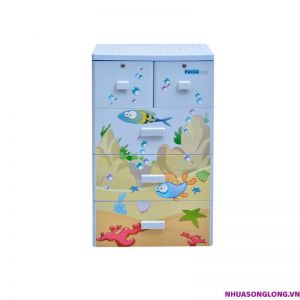Tủ nhựa Song Long Pucca 4 tầng 5 ngăn (xanh dương, hình cá)
