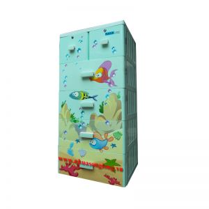 Tủ nhựa Song Long Pucca 5 tầng 6 ngăn kéo - xanh cốm, hình cá,