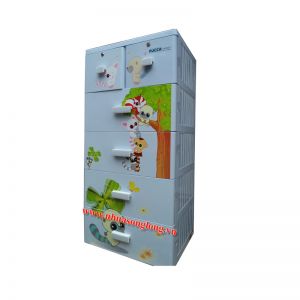 Tủ nhựa Song Long Pucca 5 tầng 6 ngăn kéo - xanh dương, sóc