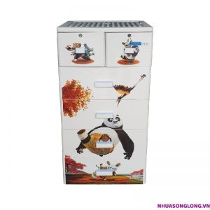 Tủ nhựa Pucca 5 tầng 6 ngăn kéo - màu trắng, Gấu Kungfu