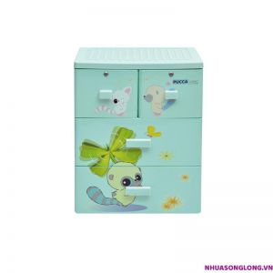Tủ nhựa Pucca 3 tầng 4 ngăn kéo - xanh lá, nhiều hình